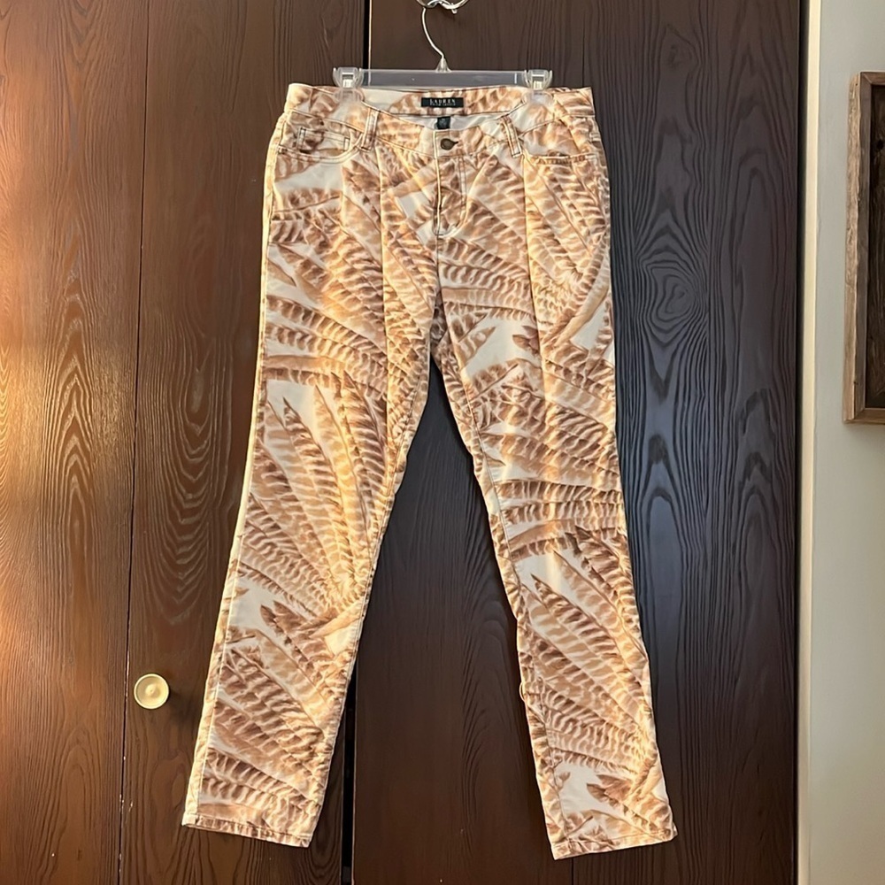 Lauren by Ralph Lauren Jean style corduroy pants. Cream and tan. Size 10.